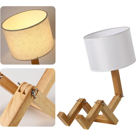 Verstellbare, zylinderförmige Nachttischlampe aus Holz, für Schlafzimmer, Wohnzimmer oder Büro, mit 12-W-Dreifarbenbirne, EU-Stecker 8031, beige (1/5)