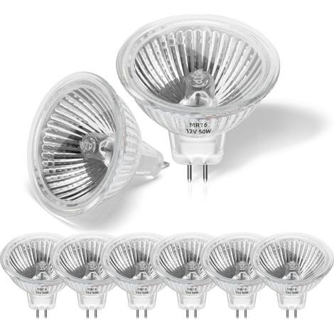 8er-Pack 50-W-12-V-MR16-GU5.3-Halogenlampen, dimmbar, warmweiß (2800 K), für Decken- und Einbau-Schienenbeleuchtung (1/5)