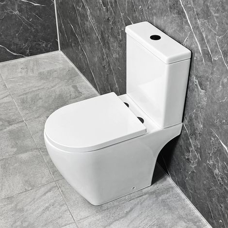 Tornado Flush Toilet with Black Flush Button & Hinges Open Back Rimless WC (1/4)