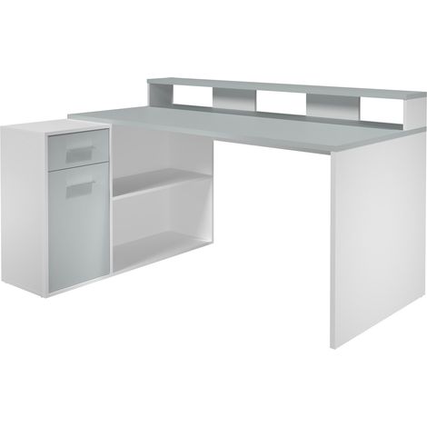 GamerBüro Mobilier de bureau Gamer, 1 porte, 1 tiroir, 2 espaces ouverts, blanc, gris. (1/5)