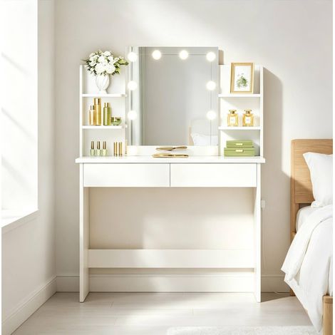Mueble tocador con espejo LED y 2 cajones blanco OKMYHOME (1/4)