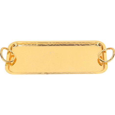 Plateau de service rectangulaire doré pour thé et fruits avec poignée ronde, idéal pour mariage et réceptions. (1/5)