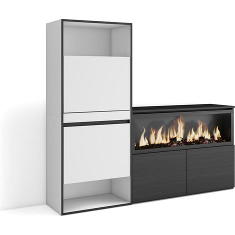 Skraut Home - Zapatero, Armario zapatos botas, 167x145x35 cm, Dormitorio, habitación, Chimenea eléctrica XXL, Estilo Moderno, Blanco (1/5)