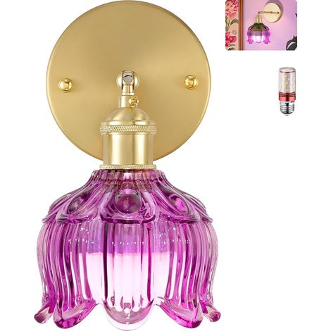 Applique murale avec ampoule, lampe de chevet vintage, applique murale pour miroir de salle de bain, applique murale fleur avec abat-jour en verre (1/5)