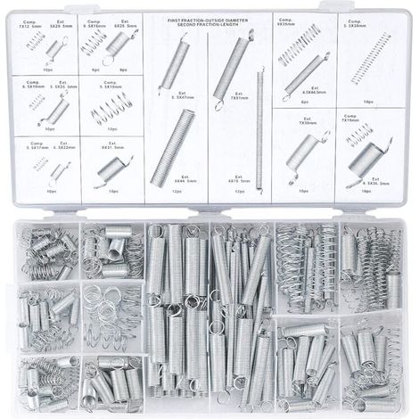 200-teiliges Federkombinationsset, Zugfedern, Schwingfedern, Edelstahl-Druckfedern, Stahlfedern (mit Box) (1/5)