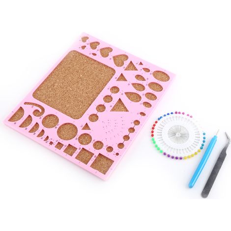 Lot de 4 outils de quilling en papier : gabarit, pince, épingles et outil fendu, rose. (1/3)