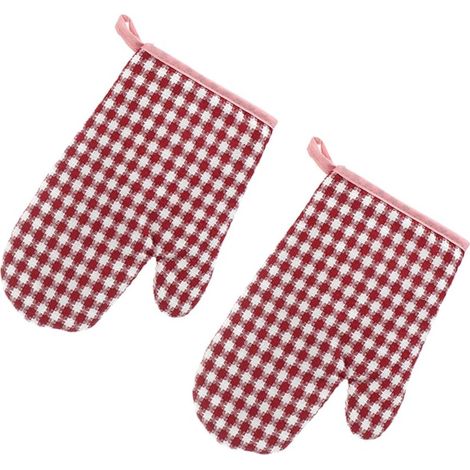 1 paire de maniques roses à carreaux, gants de cuisine en coton résistants à la chaleur, et gants de cuisine antidérapants fourrés de coton, utilisés pour la cuisine et la pâtisserie. (1/5)