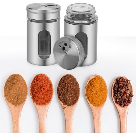 Jiubiaz Salero y pimentero de 24X, tarro para especias, tarro para especias de acero inoxidable, botella para especias de cristal, recipiente para especias (1/5)