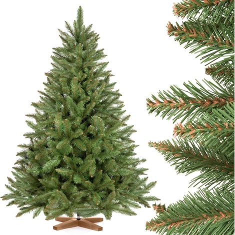 Fairytrees Künstlicher Weihnachtsbaum Fichte Natur, mit grünem Stamm und Echtholz Baumständer (1/5)