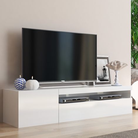Meuble T moderne avec porte et tiroir à rabat 150 cm Daiquiri White M