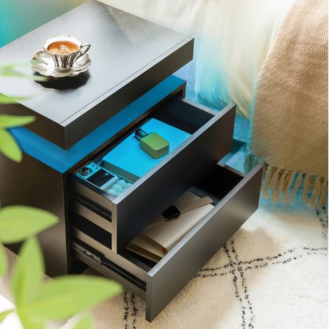 Mueble de noche LED con 2 cajones y estante negro HAVRYA (1/5)
