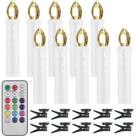 10er-Pack flammenlose Kerzen mit Fernbedienung und Clip, Helligkeit einstellbar, flackernde LED-Kerzen, batteriebetrieben