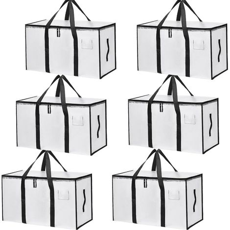 Lot de 6 sacs de rangement transparents résistants à l'eau et épais, 91 l, grandes boîtes de rangement pliables pour vêtements de lit, couvertures, jouets (1/5)