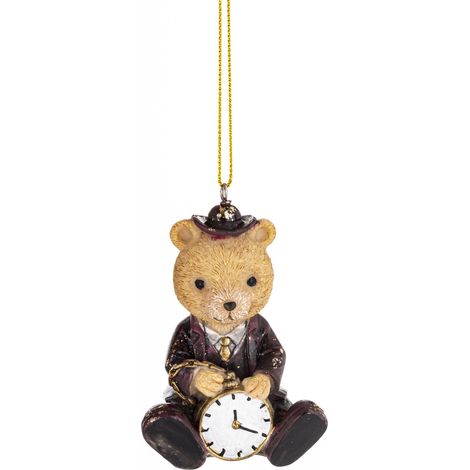 Elegante colgante de osito de peluche con reloj, adorno para árbol de Navidad, 7,5 x 5 x 4 (1/5)