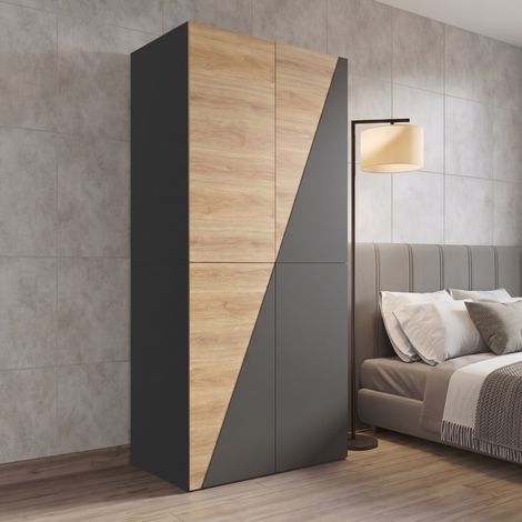 Armadio a 2 ante in MDF 90 x 50 x 200 cm con appendiabiti, portapantaloni e 2 cassetti (1/5)