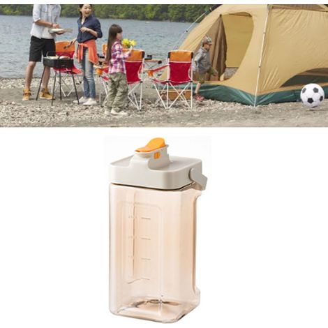 Distributeur d'eau et de boissons pour réfrigérateur avec robinet et poignée anti-fuite, pour boissons liquides et glacées, idéal pour le camping et les activités de plein air (beige). (1/5)