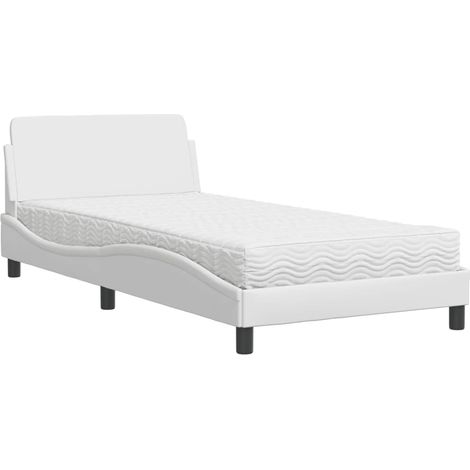 Lit simple,Lit adulte,Lit avec matelas blanc 100x200 cm similicuir CFW62264 (1/5)