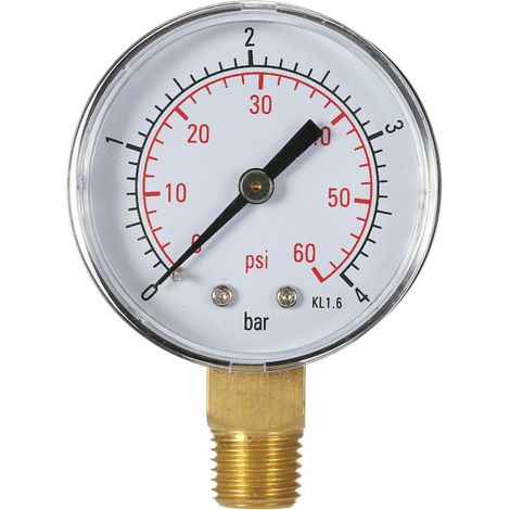 50-mm-Manometer für hydraulischen Druck an Poolfiltern, 0 bis 60 psi (0 bis 4 bar), 1/4"-NPT-Gewinde.
