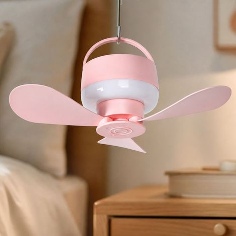 Ventilateur suspendu USB rechargeable avec télécommande, 5 vitesses, lumière LED 3 niveaux, silencieux, diamètre 25cm, idéal pour dortoir (1/5)
