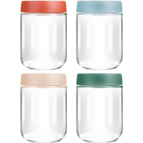 Lot de 4 Bocal en Verre avec Couvercle 350ml,Bocal Overnight Oats (1/5)