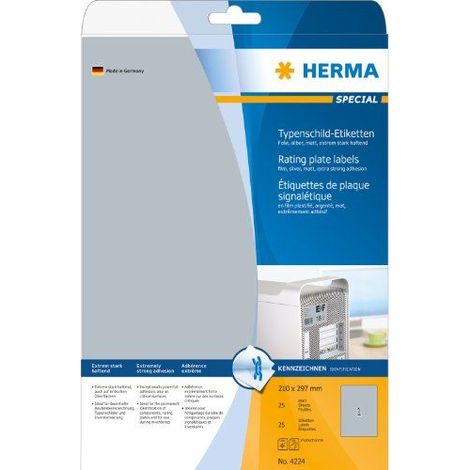 Herma 4224 Etichetta per cartellini e targhette 210 x 297 mm Pellicola in poliestere Argento 25 pz. A tenuta permanente (1/4)
