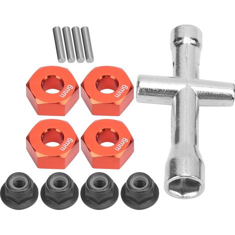 12-mm-Radsechskantnabenadapter, 6 mm dicke M4-Flanschmuttern, Kreuzschlüsselsatz für 1/10 RC-Cars (Rot) (1/5)
