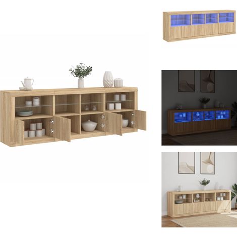 Buffet avec lumières LED chêne sonoma 202x37x67 cm - Buffet Moderne - Meuble De Rangement - Armoire - Luminaire Led - Éclairage Rgb (1/5)