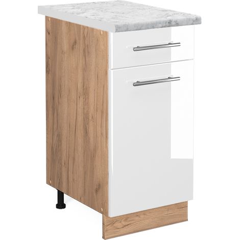 Meuble cuisine Fame-Line, Blanc Haute brillance, 40 cm , PT Marbre, Vicco (1/5)