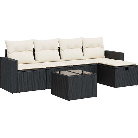 Set Divano da Giardino 6 pz con Cuscini Nero in Polyrattan vidaXL (1/5)