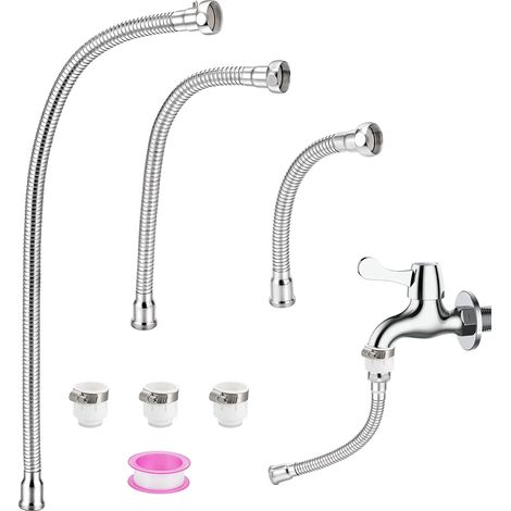 3 raccord de Tuyau D'Arrosage en Acier Inoxydable 3 taille Tuyau d'extension d'eau flexible avec raccords, raccord pour conduit d'alimentation de robinet, tuyau anti-torsion (1/5)