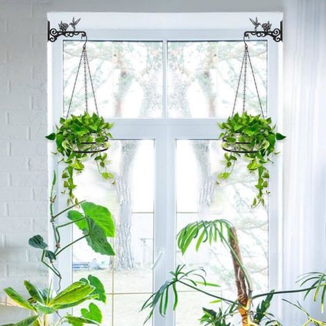 Crochets muraux pour plantes - Lot de 2 crochets - Fer durable - 25.4 cm - Anti-rouille - Motif d'oiseau (1/5)
