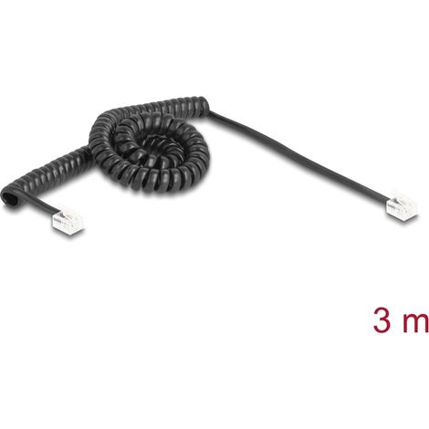 Delock Cable telefÃ³nico en espiral RJ11 macho a RJ11 macho negro 3 m
