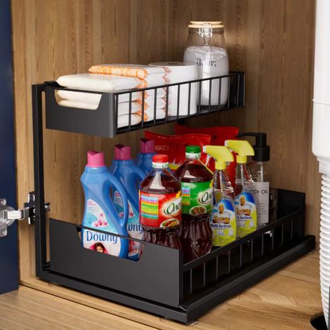 Étagère de rangement sous évier — Organiseur de placard coulissant à deux niveaux,idéal pour le rangement dans la cuisine et la salle de bain.