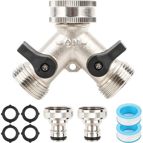 Répartiteur d'eau 2 voies 3/4" - Répartiteur de robinet - Raccord en Y - Pour machine à laver, lave-vaisselle, tuyau d'arrosage (1/5)