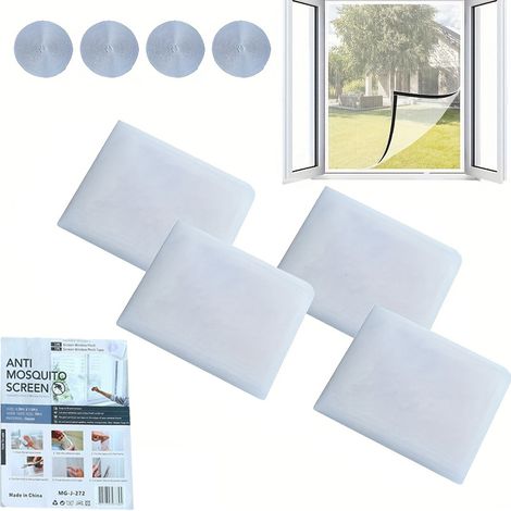 4 Pack Self-Adhesive Mosquito Nets for Windows - Transparent Mesh with Velcro for Easy Installation (130150cm, White)
