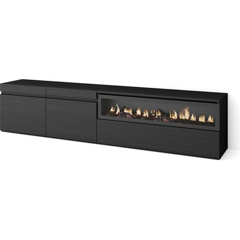 Skraut Home – Meuble TV noir avec cheminée électrique – Grand espace de rangement 102x45x35cm – Pour TV jusqu'à 80" – Style moderne (1/5)