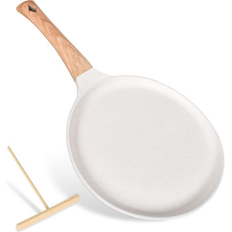 Poêle à Crêpes 24 cm, Crêpière avec Revêtement Antiadhésif, avec Poignée Amovible, Crêpière avec Répartisseur de Pâte, Fonte Aluminium, Tous Feux dont Induction, sans PFOA (Blanc) (1/5)