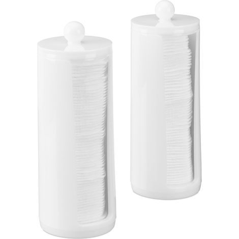 Relaxdays Wattepads Aufbewahrung 2er Set, Acryl, rund, Wattepadspender mit Deckel, Bad & Schminktisch, HxD: 20x7cm, weiß (1/5)