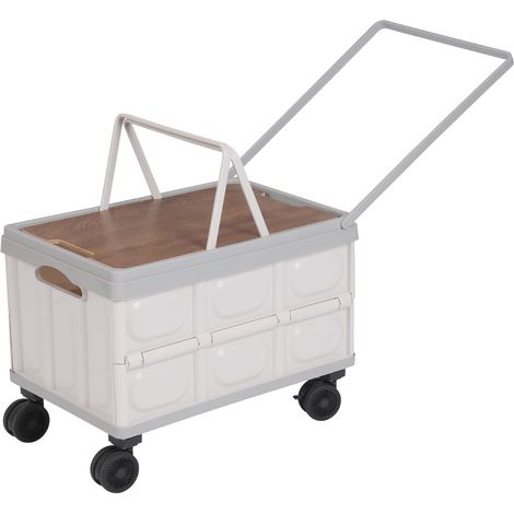 Chariot de courses pliable de 55 l avec 4 roues pivotantes à 360 °, boîte de rangement jusqu'à 35 kg, boîte de transport pliable avec couvercle (gris)