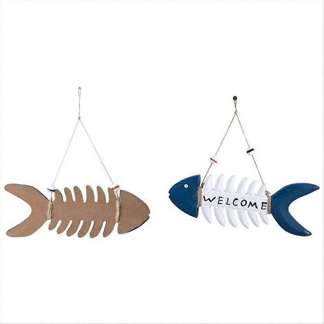 Nautische Wanddekoration „Fisch-Willkommensschild“, Vintage-Hängeornament in Fischform für Zuhause, Badezimmer oder Büro, Strandthema (1/5)