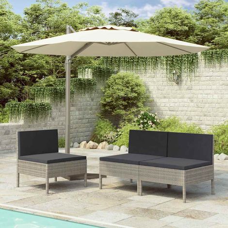 Lot de 3 Chaises de jardin - Chaises d'extérieur pour terrasse/jardin avec coussins Résine tressée Gris BV217830 - BonneVie (1/5)