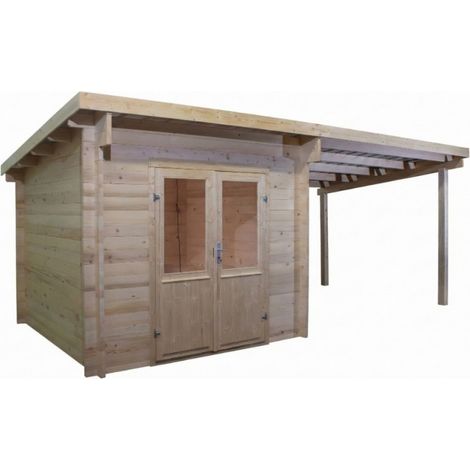 Caseta de jardín de madera con leñera 274x574 cm – Abeto 42 mm – Techo de acero galvanizado – Puerta de cristal – FA3030.02B Foresta (1/3)