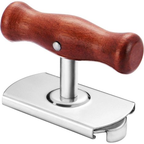 Ouvre-boîte multifonction, ouvre-bouteille, ouvre-boîte en acier inoxydable avec manche en bois, ouverture facile par rotation (1/5)