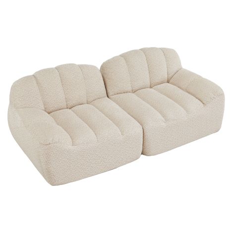 Canapé modulaire deux places au design en forme de coquille, doté de coussins d'assise profonds convient aux salons et aux appartements, ne nécessite aucun montage, coloris blanc cassé. (1/5)
