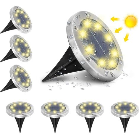Spot Solaire Extérieur - 8 LED - 3000K Blanc Chaud - IP65 Étanche - Pour Chemin Terrasse Jardin - Encastrable Au Sol - Lot de 8