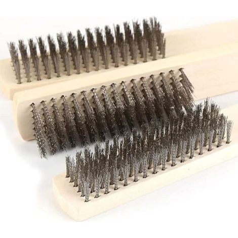 Brosse Métallique - Manche Bois - Fil Acier Inoxydable Trempé - Pour Décapage Rouille et Soudure - Lot de 6 (1/5)