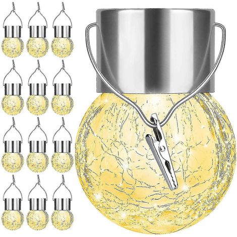 Lampes solaires suspendues d'extérieur en verre craquelé, étanches, boules décoratives LED, couleur 2-AquaForge (1/2)