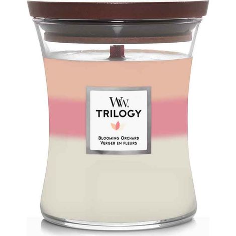 Candela WoodWick Blooming Orchard Trilogy legno vetro