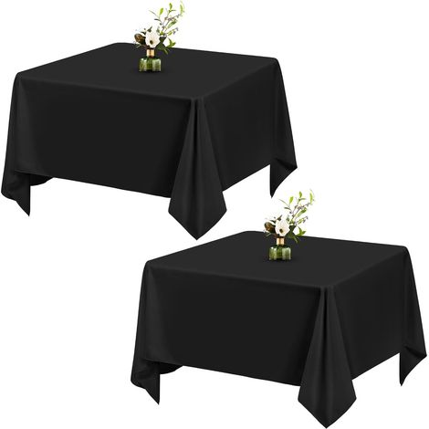 Lot de 2 nappes carrées, polyester lavable, résistant aux plis, noir, 132x132 cm, mariage, banquet, restaurant (1/5)