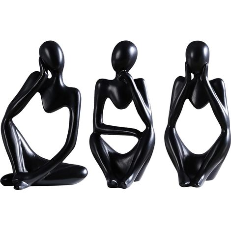 Décoration sculpturale, lot de 3 figurines d'art abstrait, statues décoratives pour salon, bibliothèque, table à manger, bureau (noir) (1/5)
